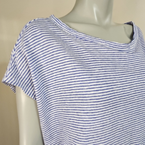Tahari Blue Striped Linen Oversized Cropped Tee Shirt Size XL - Picture 3 of 9